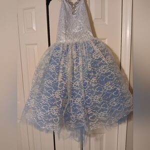 Elegant Blue and White Lace Kids Dress